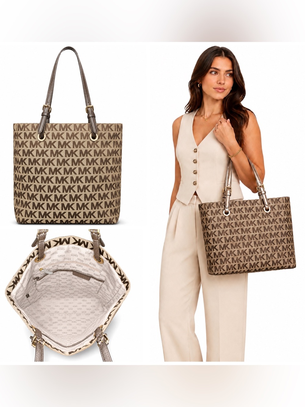 Michael Kors. 4 Piece: Jet Set Signature Tote & Free Wallet, Scarf & Dust Bag. - Picture 2 of 16